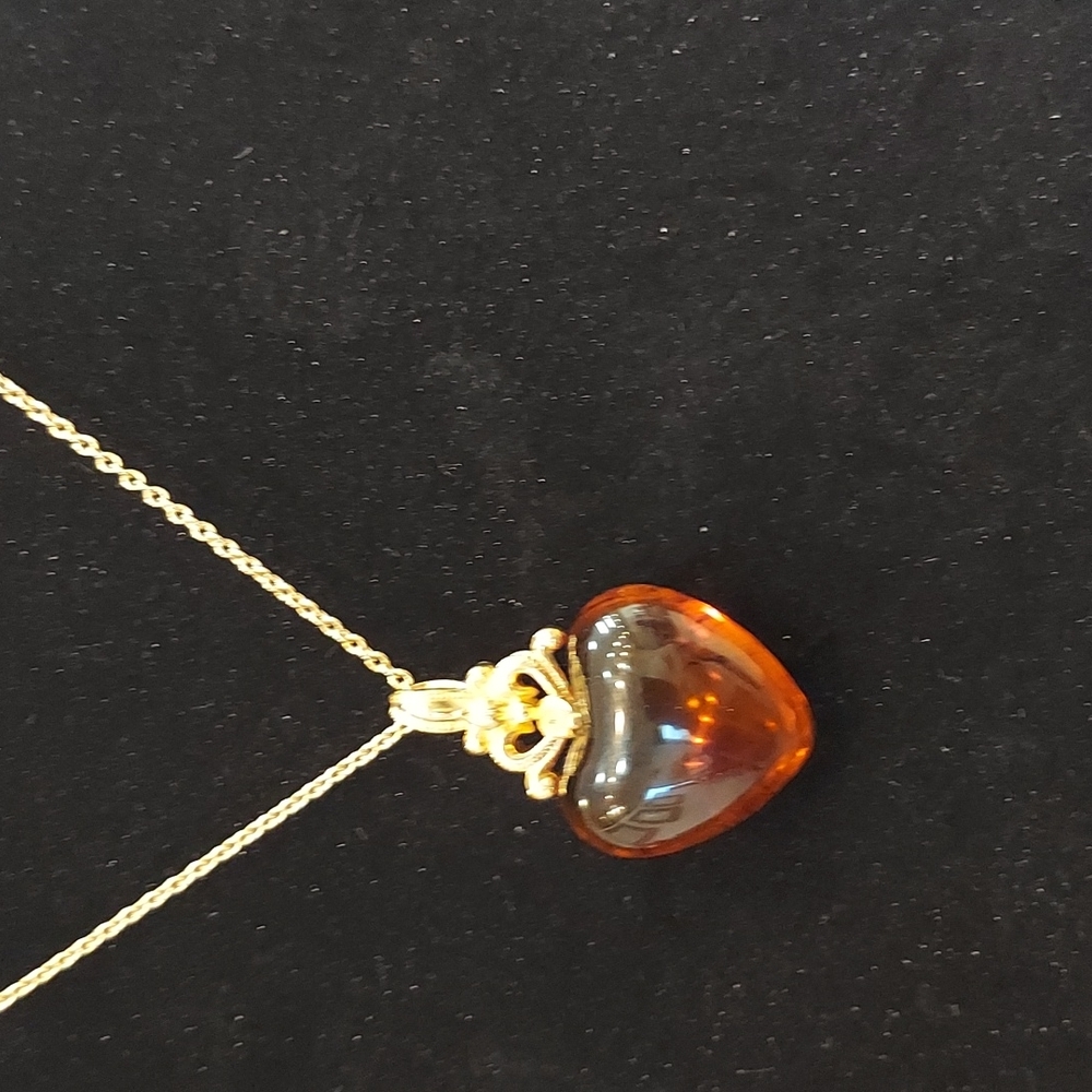 Amber heart necklace  and  earrings